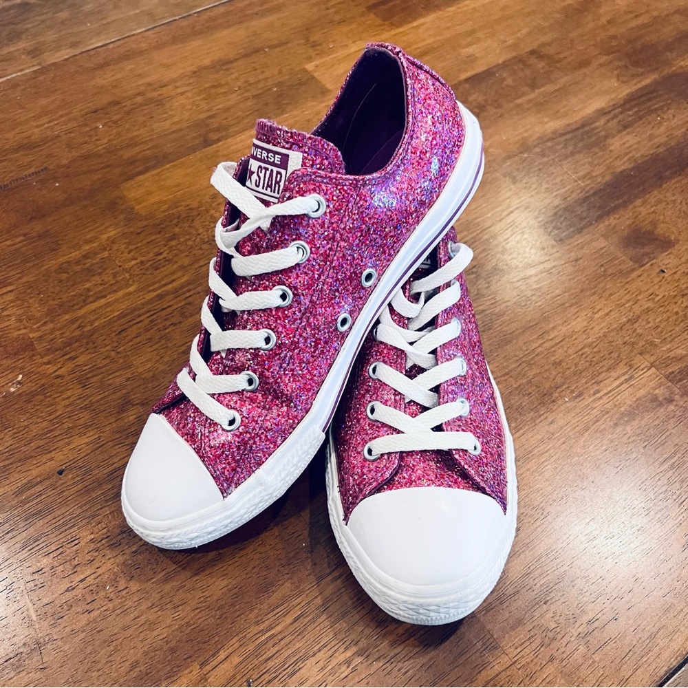 Converse Chuck Taylor All Star Glitter Low Top Sneakers Pink Girls 5, Womens 7